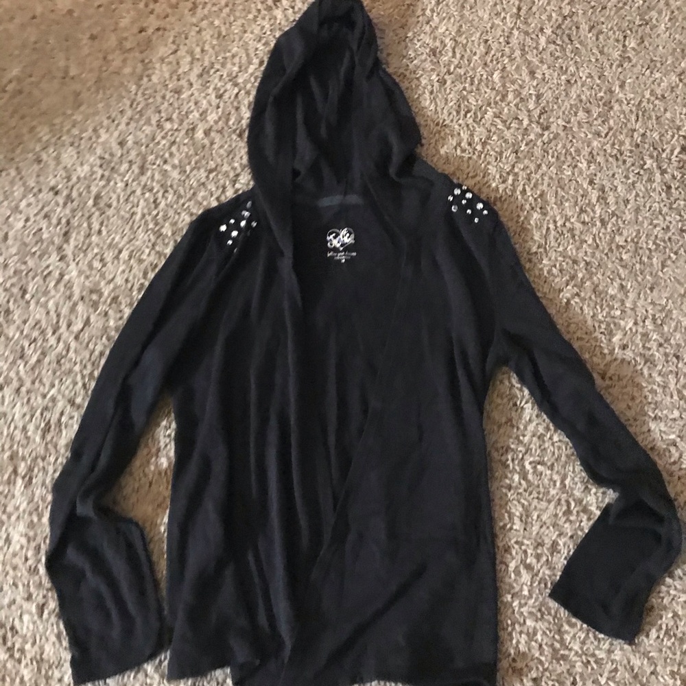 Black open front hoodie sweater